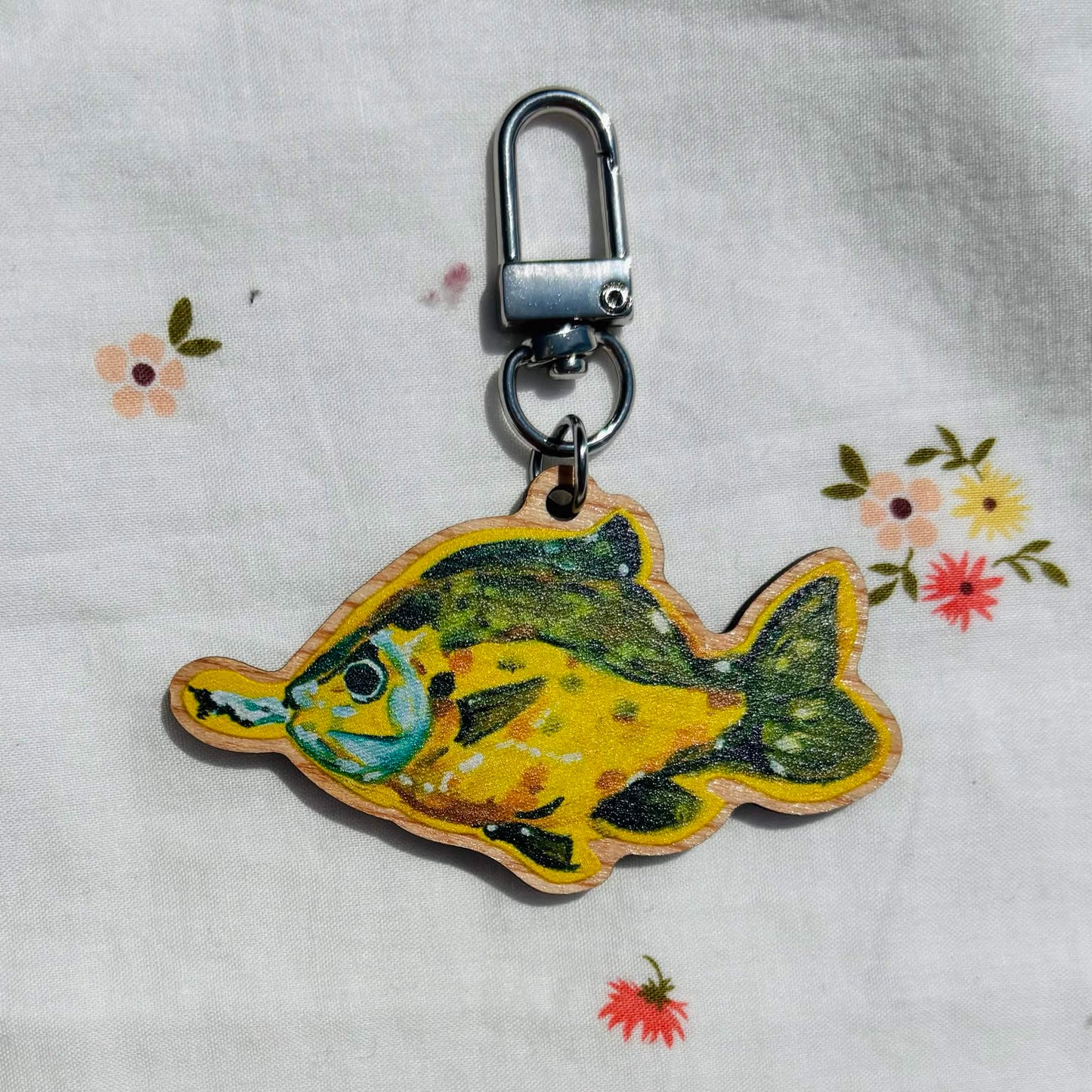Smoking Fish Wood Keychain